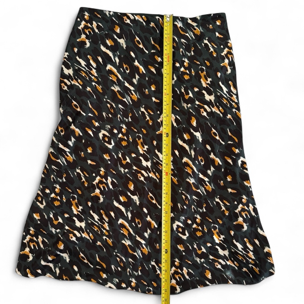 Express Dark Green Leopard Print Satin Silky Midi Slip Skirt Medium Autumn - Picture 4 of 8